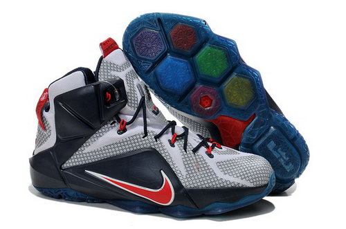 Mens Nike Lebron 12 White Navy Blue Red Low Cost
